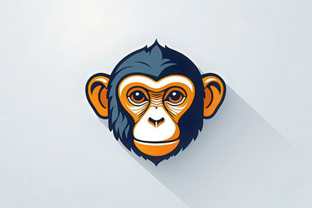 Monkey head with long shadow on white background. Vector illustration.の素材