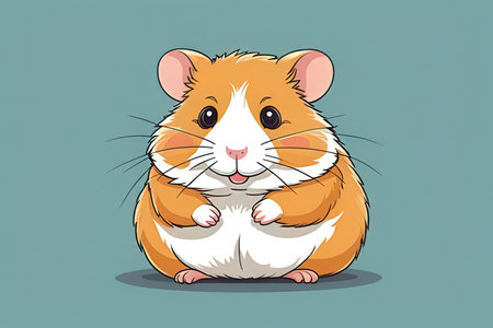 Cute hamster sitting on the ground. Vector illustration in cartoon style.の素材