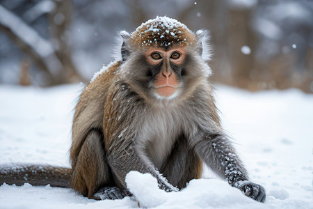 Monkey in the snow. Japan. Nagano Prefecture.の素材