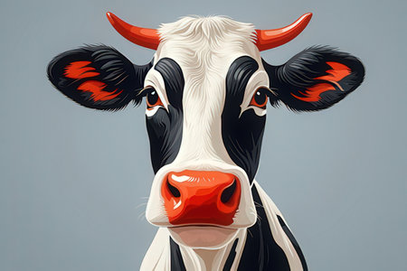Cow head on a gray background. Vector illustration of a cow.の素材