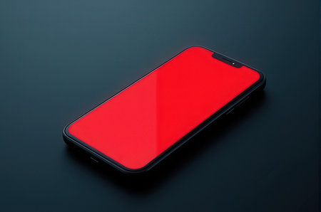 Smartphone with red screen on black background. 3d illustration.の写真素材