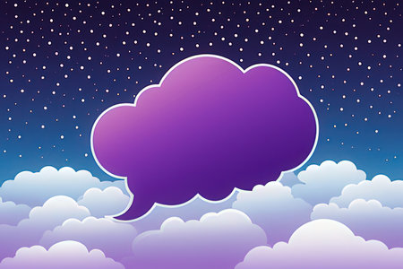 Illustration of a purple cloud in the night sky with snowflakes