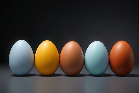 Colorful easter eggs on gray background. 3D Renderingの写真素材