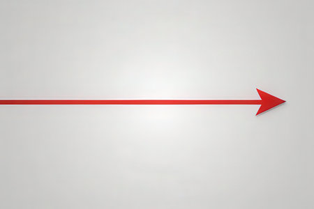 3d rendering of red arrow pointing to the right on white background