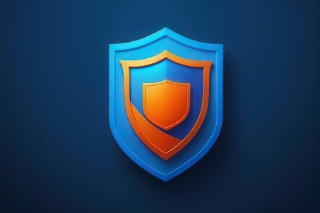 Protection shield icon on blue background. Security concept. 3D rendering