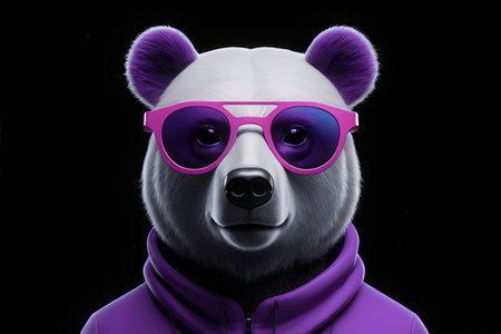 Polar bear wearing sunglasses. 3D illustration. Black background.の写真素材