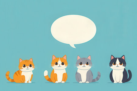 Cute cats with speech bubble on blue background. Vector illustration.の写真素材
