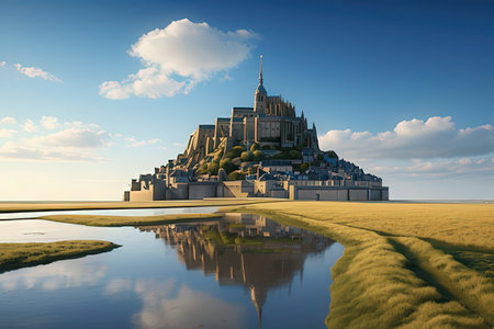 Mont-Saint-Michel, Normandy, France. 3D renderingの写真素材