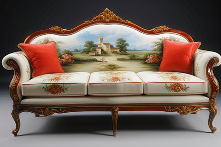 Classic sofa with red pillows in the interior. 3d render