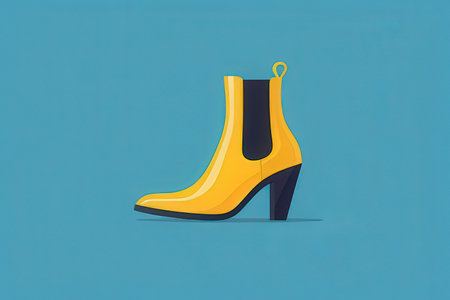 Yellow high heel shoe isolated on blue background. Minimal design.の写真素材