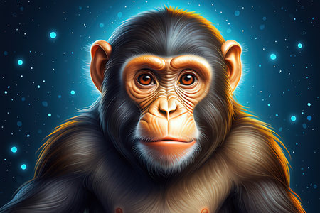 Chimpanzee portrait on a dark background. Vector illustration.
