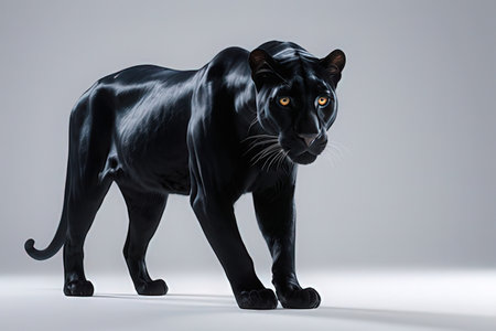 Black panther or leopard on gray background. 3d rendering