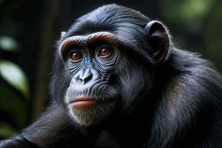 Chimpanzee monkey portrait in natural environment. Wildlife animal.