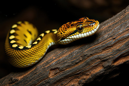 Reticulated python (Python reticulatus) on a branchの写真素材