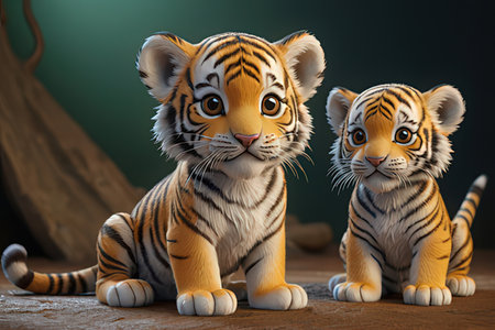 Two tiger cubs sitting on the floor and looking at the camera