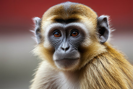Portrait of a monkey on a blurred background. Close-up.