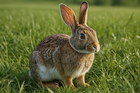 Cute little rabbit sitting on green grass. Animal in nature.の写真素材
