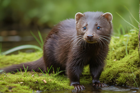 European Mink (Mustela lutreola) in a natural environment