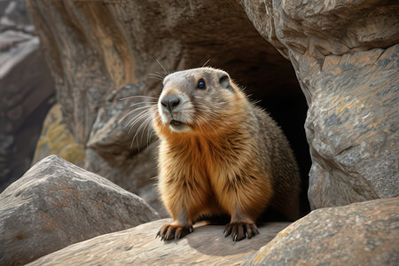 Alpine marmot (Marmota marmota) on the rocks