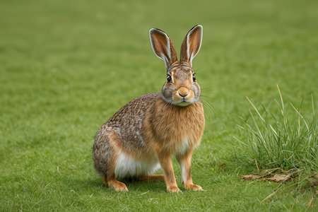 Brown hare (Lepus europaeus) standing on the grass