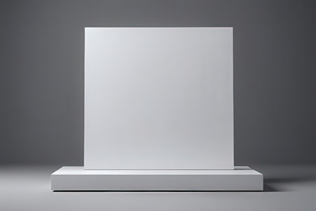 Blank white exhibition stand on gray background. 3d rendering.の写真素材
