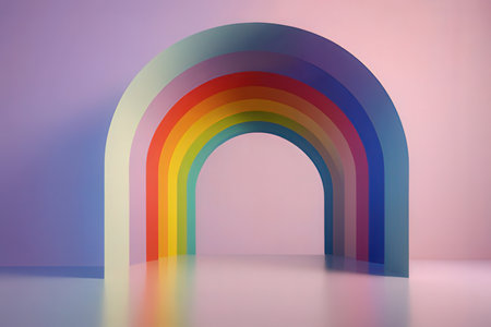 3d rendering of a rainbow in a room with a colored wall