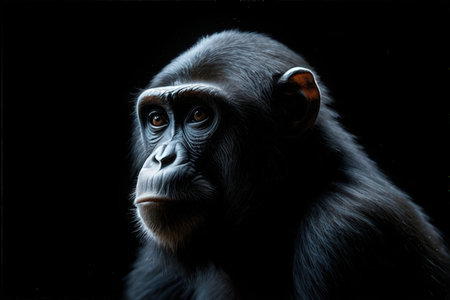 Chimpanzee portrait on a black background. Studio shot.