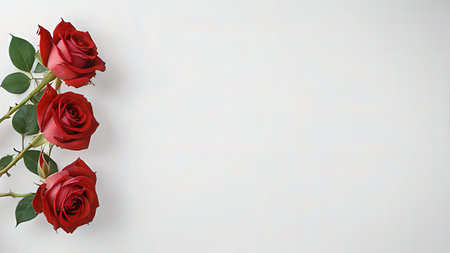 Red roses on white background with copy space. Valentine's day concept.の写真素材
