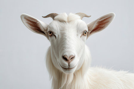 Portrait of a white goat on a white background. Studio shot.の写真素材