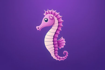 Pink seahorse on purple background. Vector illustration for your designの写真素材