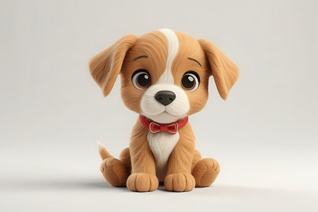 Cute puppy with bow tie on white background. 3d rendering