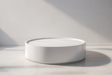 White round podium in a room with a white wall. 3d renderingの写真素材
