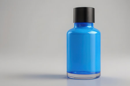 Blue Glass Bottle Mock-Up - 3D Rendered Illustrationの写真素材