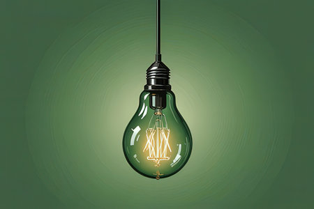 Idea concept with light bulb on green background. 3D rendering