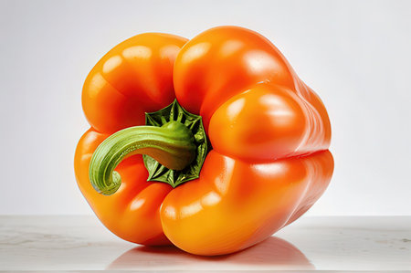 Close up of orange bell pepper isolated on white background with clipping pathの写真素材