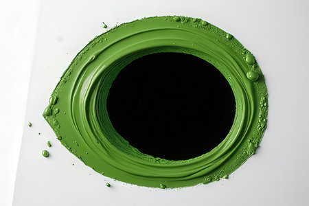 close up of a green paint drop on white background with copy spaceの写真素材