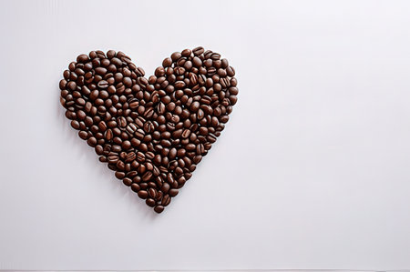 coffee beans in the shape of a heart on a white backgroundの写真素材