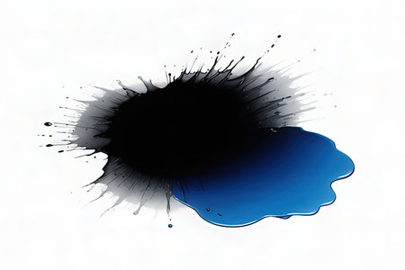 abstract watercolor background with black and blue paint splashes.の写真素材