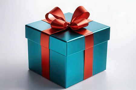 Blue gift box with red bow on white background. 3d rendering