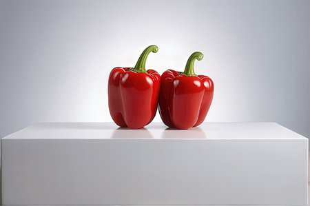 Three red peppers on a white background. 3d rendering, 3d illustration.の写真素材