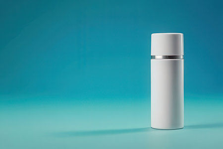Blank white cosmetic bottle on blue background. Mock up, 3D Rendering