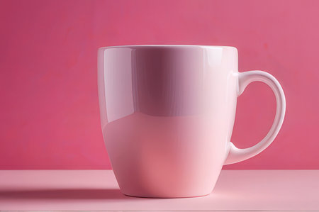 Pink cup on pink background. Minimalistic still life. 3d renderの写真素材