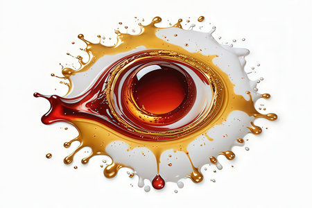 3d render of a drop of oil with a splash on a white backgroundの写真素材