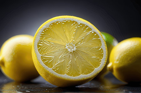 Lemon and lime on a dark background. Citrus fruit.の写真素材