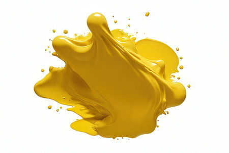 Yellow paint splash isolated on white background. 3d render illustration.の写真素材