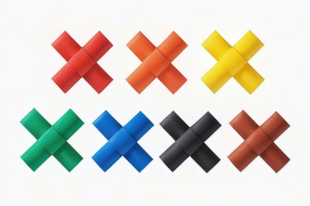 Set of colorful cross marks isolated on white background. Vector illustration.