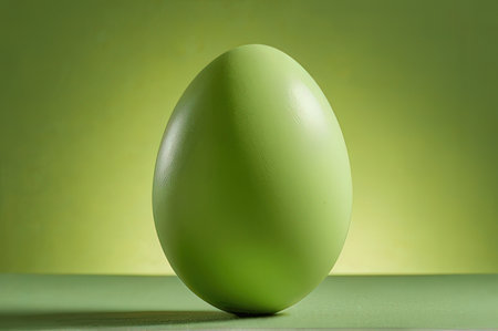 Green easter egg on green background with copy space for your textの写真素材