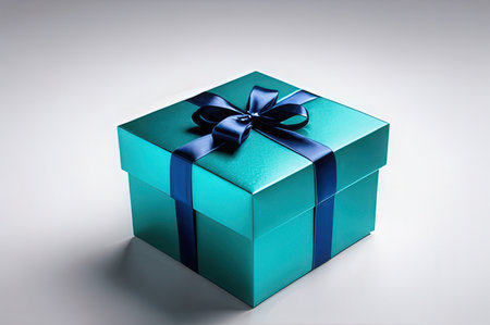 Blue gift box with blue bow on white background, 3d render