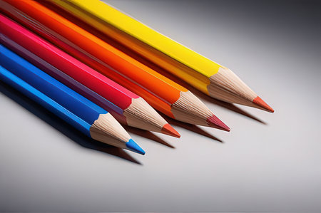 colored pencils on a gray background, close-up, macro