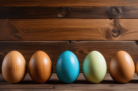 Colorful easter eggs on wooden background. Happy easter!